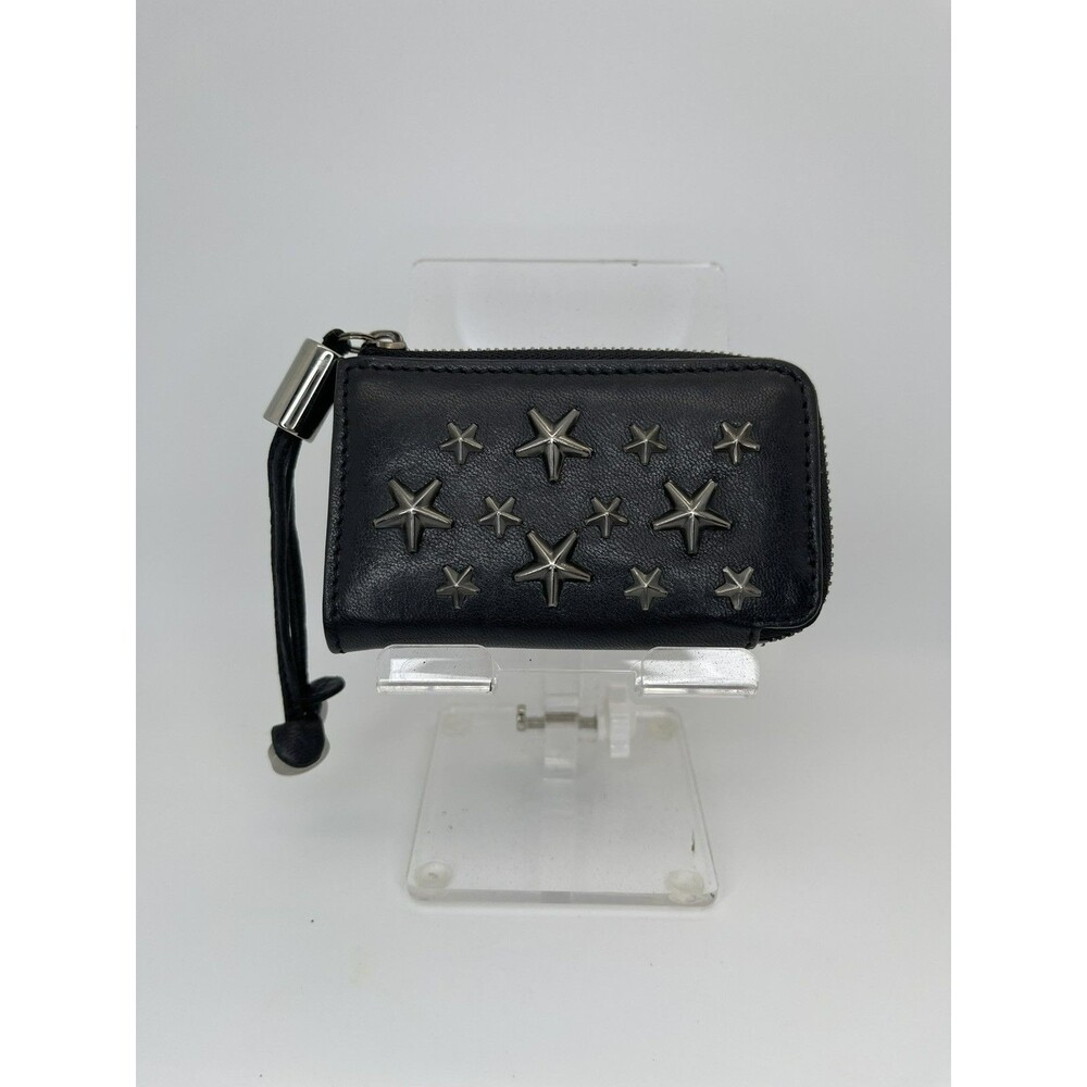 Jimmy Choo Nellie Star Studded Leather Coin Purse Wallet Black – Authentic/85